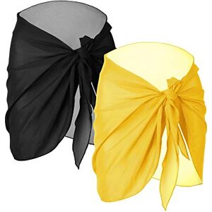 Chuangdi 2 Pièces Wrap de Plage de Femmes Sarong Couverture de Bikini Jupes Wrap pour Maillot de Bain en Mousseline (Noir et Jaune, Court) - Publicité Chuangdi 2 Pièces Wrap de Plage de Femmes Sarong Couverture de Bikini Jupes Wrap pour Maillot de Bain en Mousseline (Noir et Jaune, Court) - Publicité