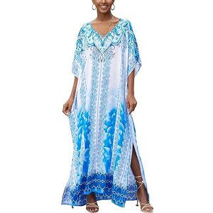 LikeJump AiJump Femmes Kaftan en Coton Imprimé Maillot de Bain Kimono Longue Cover Up Bikini Robe de Plage Pareo,Bleu Fleuri,Taille Unique - Publicité LikeJump AiJump Femmes Kaftan en Coton Imprimé Maillot de Bain Kimono Longue Cover Up Bikini Robe de Plage Pareo,Bleu Fleuri,Taille Unique - Publicité