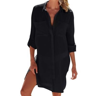 Figarge Robe de plage pour femme, couvre-bikini, été, paréo, robe d'été, robe pour femme, chemise à boutons pour la plage, Noir , taille unique - Publicité Figarge Robe de plage pour femme, couvre-bikini, été, paréo, robe d'été, robe pour femme, chemise à boutons pour la plage, Noir , taille unique - Publicité