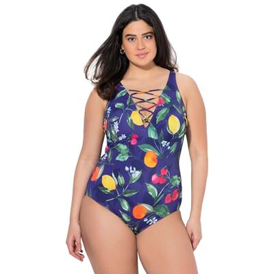 Ulla Popken Femme Grandes Tailles Maillot de Bain, Motif Fruits, Bonnets Souples, laçage, matière recyclée Bleu Nuit 50 850-48 - Publicité Ulla Popken Femme Grandes Tailles Maillot de Bain, Motif Fruits, Bonnets Souples, laçage, matière recyclée Bleu Nuit 50 850-48 - Publicité