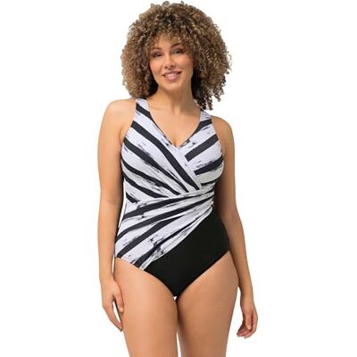 Ulla Popken Femme Grandes Tailles Maillot de Bain, Bonnets Souples. Drapé et Rayures. Matière recyclée - Publicité Ulla Popken Femme Grandes Tailles Maillot de Bain, Bonnets Souples. Drapé et Rayures. Matière recyclée - Publicité