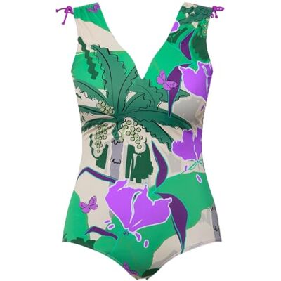 Ulla Popken Femme Maillot de Bain avec Bonnets Souples et Motif Palmiers, Ruban à Fronces sur Les épaules. Matière recyclée crème 50 650-48 - Publicité Ulla Popken Femme Maillot de Bain avec Bonnets Souples et Motif Palmiers, Ruban à Fronces sur Les épaules. Matière recyclée crème 50 650-48 - Publicité