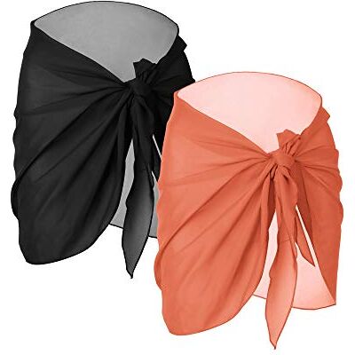Chuangdi 2 Pièces Wrap de Plage de Femmes Sarong Couverture de Bikini Jupes Wrap pour Maillot de Bain en Mousseline (Noir et Orange, Court) - Publicité Chuangdi 2 Pièces Wrap de Plage de Femmes Sarong Couverture de Bikini Jupes Wrap pour Maillot de Bain en Mousseline (Noir et Orange, Court) - Publicité