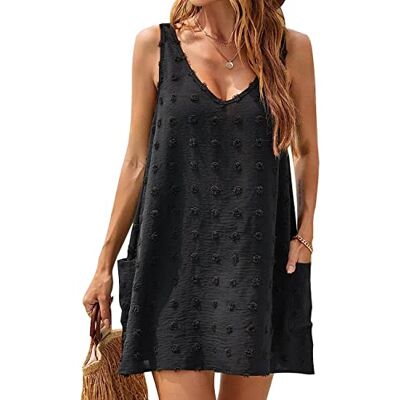 RPAEOY Cache-Maillot de Plage pour Femmes Sans Manches V-Cou Mini Robe avec Pochette Sexy Sarong Été Bikini Cover Up Bohème Beachwear (Noir, L) - Publicité RPAEOY Cache-Maillot de Plage pour Femmes Sans Manches V-Cou Mini Robe avec Pochette Sexy Sarong Été Bikini Cover Up Bohème Beachwear (Noir, L) - Publicité
