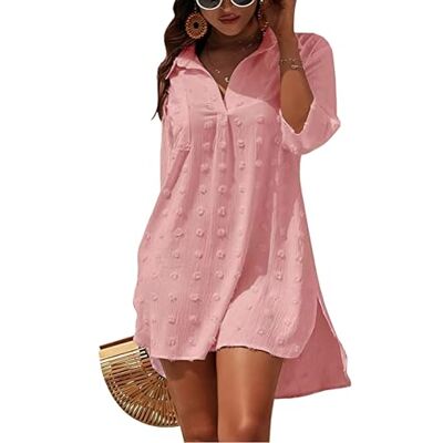 Figarge Robe de Plage pour Femme Bikini Cover Up Col en V Coton Tunique de Plage Pareos d'Été Poncho de Plage avec Boutons Maillot de Bain Plage, Rose, M - Publicité Figarge Robe de Plage pour Femme Bikini Cover Up Col en V Coton Tunique de Plage Pareos d'Été Poncho de Plage avec Boutons Maillot de Bain Plage, Rose, M - Publicité