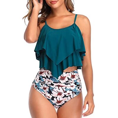 Genfien Maillot de Bain 2 Pièces pour Femme Haut à Volants Short Taille Haute,Push Up,Bretelles Réglables,Bikini,Beachwear,Été - Publicité Genfien Maillot de Bain 2 Pièces pour Femme Haut à Volants Short Taille Haute,Push Up,Bretelles Réglables,Bikini,Beachwear,Été - Publicité