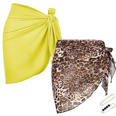 PYSEOSISE Wrap de Plage, 2 Pièces Mousseline Bikini Cover Up, Sheer Wrap de Sarong Couverture Bikini Jupes Wrap Élégante Courte Robe de Plage pour Femmes - Publicité PYSEOSISE Wrap de Plage, 2 Pièces Mousseline Bikini Cover Up, Sheer Wrap de Sarong Couverture Bikini Jupes Wrap Élégante Courte Robe de Plage pour Femmes - Publicité