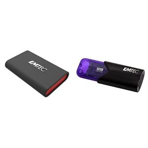 Emtec Pack Mobilité : Disque SSD Externe X210 + clés USB Click Easy Clé USB 3.0 (3.2) Click Easy B110 128GB Violette - Publicité