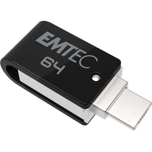 Emtec Clé USB 64 Go Dual T260B Mobile&Go Clef USB 2.0 Pivotante USB Stick Dual USB-A/micro-USB Système d'Accroche Pivotant à 360° Vitesse de Lecture 15MB/s Max Vitesse d'Écriture 5MB/s Max - Publicité