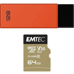 Emtec Pack Support de Stockage Rapide et Performant : Clé USB 2.0 Séries Runners 128 Go + Carte MicroSD Gamme Speedin 64 GB - Publicité