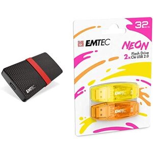 Emtec Pack mobilité : Disque SSD Portable X200 256 GB + clés USB Neon 32 Go Clé USB 2.0 Pack De 2 - Publicité