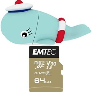 Emtec Pack Support de Stockage Rapide et Performant : Clé USB 2.0 Série Licence Collection Animalitos 16 Go + Carte MicroSD Gamme Speedin 64 GB - Publicité