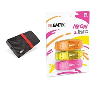 Emtec Pack mobilité : Disque SSD Portable X200 256 GB + clés USB Neon 8 Go Clé USB 2.0 Pack De 3 - Publicité