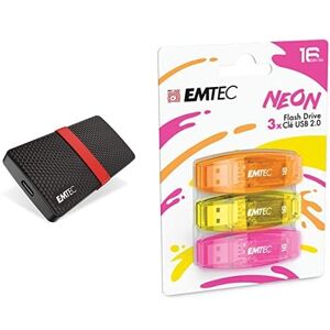 Emtec Pack mobilité : Disque SSD Portable X200 256 GB + clés USB Neon 16 Go Clé USB 2.0 Pack De 3 - Publicité