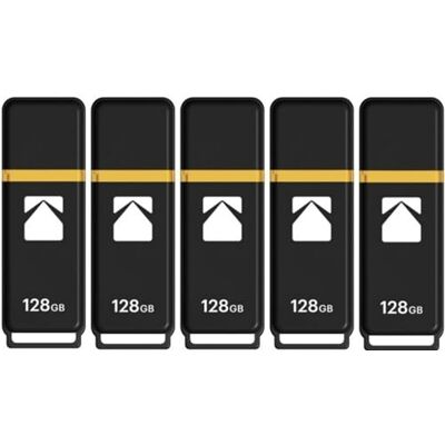 Kodak Classic K100 Lot de 5 clés USB 3.2 Gen 1 avec interface 128 Go avec une vitesse de lecture jusqu'à 20 Mo par seconde et une vitesse d'écriture jusqu'à 10 Mo par seconde - Publicité Kodak Classic K100 Lot de 5 clés USB 3.2 Gen 1 avec interface 128 Go avec une vitesse de lecture jusqu'à 20 Mo par seconde et une vitesse d'écriture jusqu'à 10 Mo par seconde - Publicité