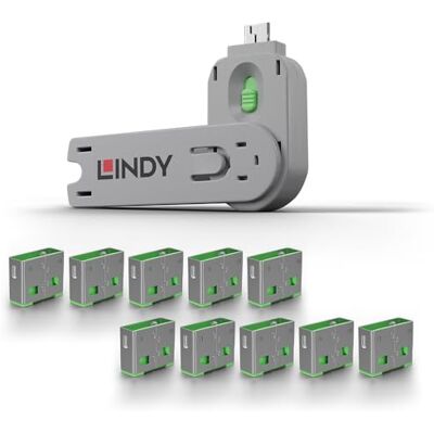 LINDY Lot de 10 bloqueurs de port USB type A + clé Vert - Publicité LINDY Lot de 10 bloqueurs de port USB type A + clé Vert - Publicité