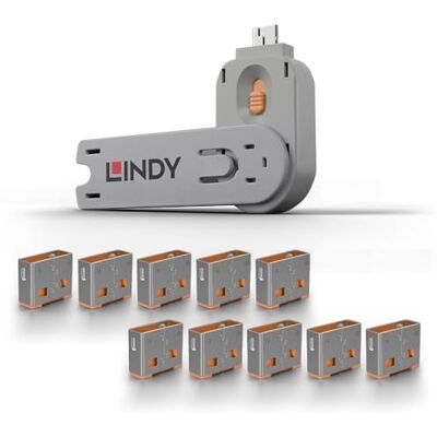 LINDY Lot de 10 bloqueurs de port USB type A + clé, orange - Publicité LINDY Lot de 10 bloqueurs de port USB type A + clé, orange - Publicité