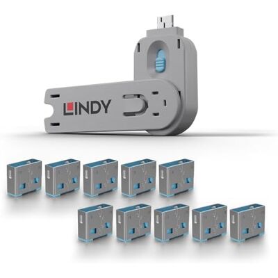 LINDY Lot de 10 bloqueurs de port USB type A + clé, bleu - Publicité LINDY Lot de 10 bloqueurs de port USB type A + clé, bleu - Publicité