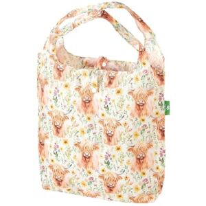ECO CHIC Sac fourre-tout léger pliable réutilisable résistant à l'eau, Floral Highland Vache Beige - Publicité ECO CHIC Sac fourre-tout léger pliable réutilisable résistant à l'eau, Floral Highland Vache Beige - Publicité