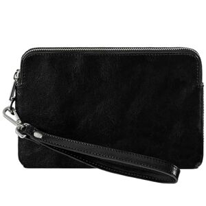 Time Resistance Pochette en cuir pour homme – Sac de rangement pour homme – Sac de poignet – Mallette faite à la main en Italie – Boîte cadeau incluse (Noir) - Publicité