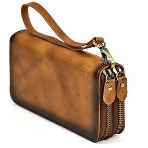 NEWNAN Portefeuille Long en Cuir véritable Vintage pour Homme, Pochette, Porte-Cartes à Double Fermeture éclair (Couleur : A, Taille : Taille Unique) - Publicité