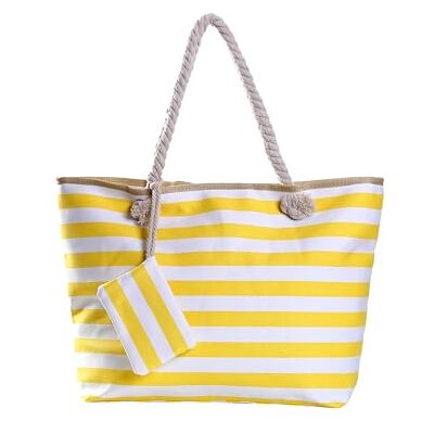 DonDon Grand sac de plage avec fermeture à glissière Sac shopping à bandoulière larges rayures jaunes blanches - Publicité DonDon Grand sac de plage avec fermeture à glissière Sac shopping à bandoulière larges rayures jaunes blanches - Publicité