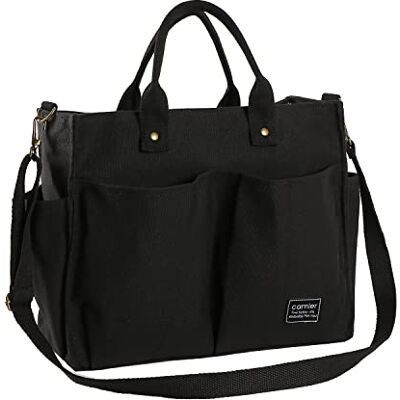 GloriaNguyen fourre-tout en toile avec fermeture Éclair et poches, sac à main/bandoulière multifonction pour l’école, le travail, les voyages, la plage et l’utilisation quotidienne, Noir , - Publicité GloriaNguyen fourre-tout en toile avec fermeture Éclair et poches, sac à main/bandoulière multifonction pour l’école, le travail, les voyages, la plage et l’utilisation quotidienne, Noir , - Publicité