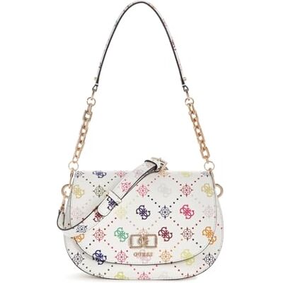 Guess sac à épaule bandoulière Emelie Logo Flap Shoulder Bag Multi Logo blanc - Publicité Guess sac à épaule bandoulière Emelie Logo Flap Shoulder Bag Multi Logo blanc - Publicité