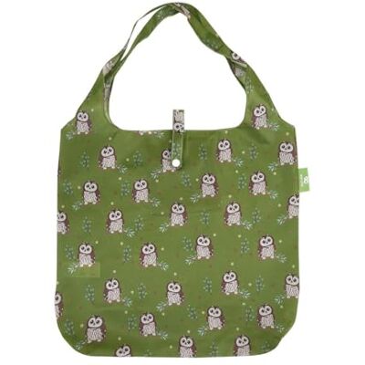 ECO CHIC Sac fourre-tout léger pliable réutilisable résistant à l'eau, Chouette hulotte verte - Publicité ECO CHIC Sac fourre-tout léger pliable réutilisable résistant à l'eau, Chouette hulotte verte - Publicité