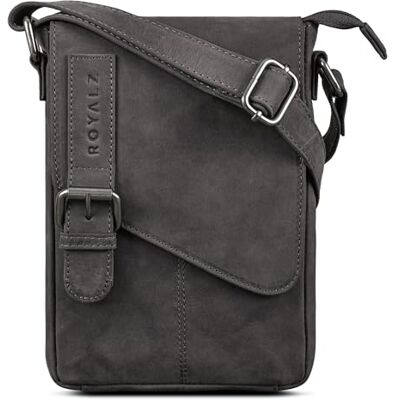 ROYALZ 'Louisiana' Sacoche Homme Bandoulière Cuir Véritable Petit Sac d'épaule Sac Messager Vintage, Couleur:Navy Gris - Publicité ROYALZ 'Louisiana' Sacoche Homme Bandoulière Cuir Véritable Petit Sac d'épaule Sac Messager Vintage, Couleur:Navy Gris - Publicité