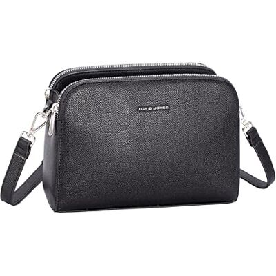 David Jones Sac Bandoulière Femme, Triple Compartiment Zippé, Similicuir Souple, Pochette Ville Compacte, Bandoulière Ajustable et Amovible (Black) - Publicité David Jones Sac Bandoulière Femme, Triple Compartiment Zippé, Similicuir Souple, Pochette Ville Compacte, Bandoulière Ajustable et Amovible (Black) - Publicité