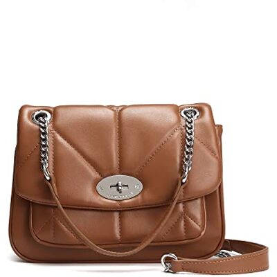 David Jones Sac Bandoulière Chaînes Matelassé Femme Simili Cuir PU Rabat Tourniquet Taille Moyenne Elegant Marron Cognac - Publicité David Jones Sac Bandoulière Chaînes Matelassé Femme Simili Cuir PU Rabat Tourniquet Taille Moyenne Elegant Marron Cognac - Publicité
