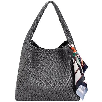 David Jones Sac femme tressé à la main, sac cabas similicuir, porté épaule ou main, sac intérieur tissu, petit moyen grand format (Noir-Moyen) - Publicité David Jones Sac femme tressé à la main, sac cabas similicuir, porté épaule ou main, sac intérieur tissu, petit moyen grand format (Noir-Moyen) - Publicité
