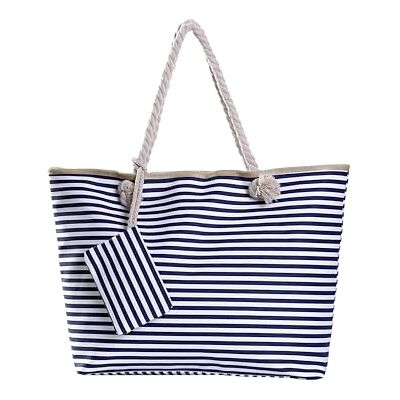 DonDon Grand sac de plage avec fermeture à glissière Sac shopping à bandoulière rayures bleu marine et blanches - Publicité DonDon Grand sac de plage avec fermeture à glissière Sac shopping à bandoulière rayures bleu marine et blanches - Publicité