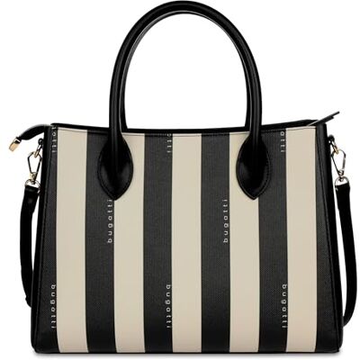 bugatti Cleo Tote Bag pour femme, sac à main femme en simili cuir rayé noir/beige - Publicité bugatti Cleo Tote Bag pour femme, sac à main femme en simili cuir rayé noir/beige - Publicité