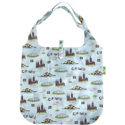ECO CHIC Sac fourre-tout léger pliable réutilisable résistant à l'eau, Bleu Cornouailles - Publicité ECO CHIC Sac fourre-tout léger pliable réutilisable résistant à l'eau, Bleu Cornouailles - Publicité