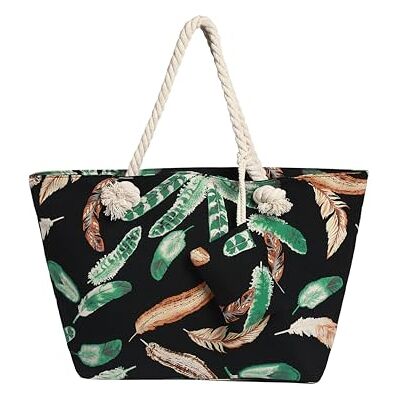 DonDon Grand Sac de Plage imperméable avec Fermeture à glissière Sac Shopping à bandoulière Plumes - Publicité DonDon Grand Sac de Plage imperméable avec Fermeture à glissière Sac Shopping à bandoulière Plumes - Publicité