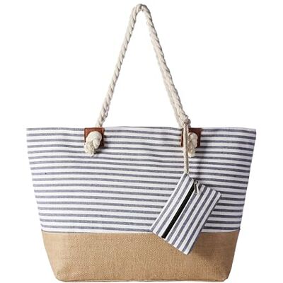 DonDon Grand sac de plage hydrofuge avec fermeture à glissière Sac shopping à bandoulière Rayures bleu foncé - Publicité DonDon Grand sac de plage hydrofuge avec fermeture à glissière Sac shopping à bandoulière Rayures bleu foncé - Publicité