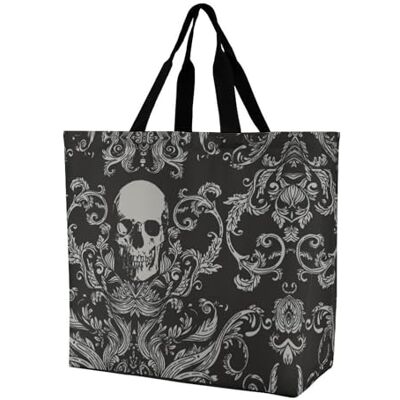 CZZYH Sacs fourre-tout tendance de grande capacité pour femme, sac à bandoulière, sacs de courses, sac de plage, sac fourre-tout motif tête de mort gris, Tête de mort grise à fleurs, 40x40x16cm - Publicité CZZYH Sacs fourre-tout tendance de grande capacité pour femme, sac à bandoulière, sacs de courses, sac de plage, sac fourre-tout motif tête de mort gris, Tête de mort grise à fleurs, 40x40x16cm - Publicité