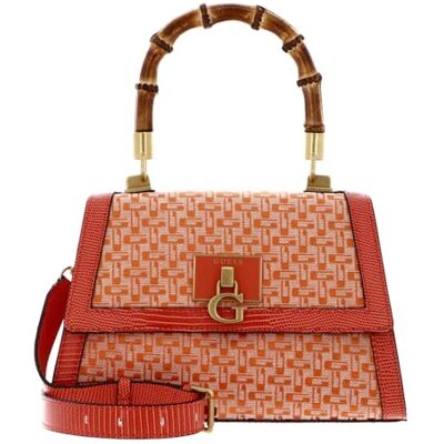 Guess Stephi Girlfriend Bamboo Flap Satchel Bag Orange Logo - Publicité Guess Stephi Girlfriend Bamboo Flap Satchel Bag Orange Logo - Publicité
