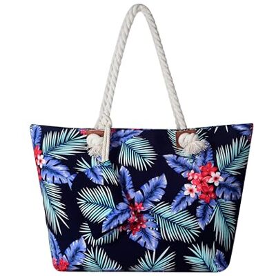 DonDon Grand sac de plage imperméable avec fermeture à glissière Sac shopping à bandoulière fleur d'Hawaii - Publicité DonDon Grand sac de plage imperméable avec fermeture à glissière Sac shopping à bandoulière fleur d'Hawaii - Publicité