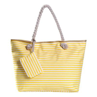 DonDon Grand sac de plage avec fermeture à glissière Sac shopping à bandoulière rayé jaune blanc - Publicité DonDon Grand sac de plage avec fermeture à glissière Sac shopping à bandoulière rayé jaune blanc - Publicité