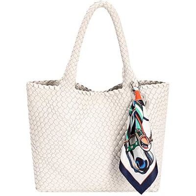 David Jones Sac femme tressé à la main, sac cabas similicuir, porté épaule ou main, sac intérieur tissu, petit moyen grand format (Almond Milk-Grand) - Publicité David Jones Sac femme tressé à la main, sac cabas similicuir, porté épaule ou main, sac intérieur tissu, petit moyen grand format (Almond Milk-Grand) - Publicité