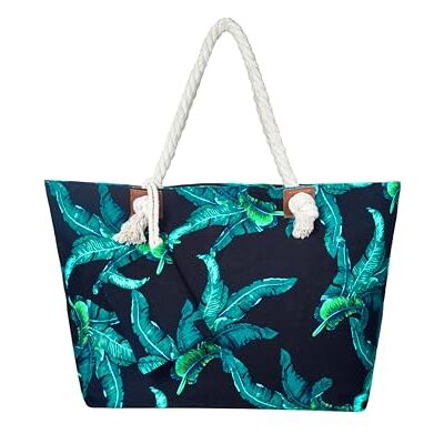 DonDon Grand sac de plage imperméable avec fermeture à glissière Sac shopping à bandoulière feuilles bleu - Publicité DonDon Grand sac de plage imperméable avec fermeture à glissière Sac shopping à bandoulière feuilles bleu - Publicité