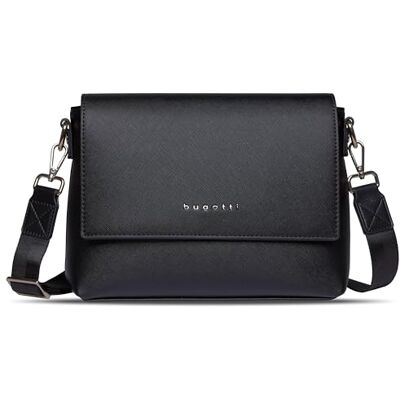 bugatti Ella – Sac à bandoulière pour femmes en similicuir – Sac à main élégant de style Safffiano – Noir - Publicité bugatti Ella – Sac à bandoulière pour femmes en similicuir – Sac à main élégant de style Safffiano – Noir - Publicité