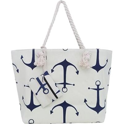 DonDon Sac de Plage Gros avec Fermeture à glissière 58 x 38 x 18 cm Style marinière Ancre Beige Bleu Yacht Style - Publicité DonDon Sac de Plage Gros avec Fermeture à glissière 58 x 38 x 18 cm Style marinière Ancre Beige Bleu Yacht Style - Publicité
