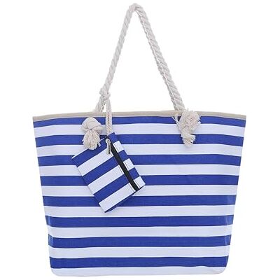 DonDon Sac de plage gros avec fermeture à glissière 58 x 38 x 18 cm style marinière à rayures bleus et blanches Beach bag - Publicité DonDon Sac de plage gros avec fermeture à glissière 58 x 38 x 18 cm style marinière à rayures bleus et blanches Beach bag - Publicité