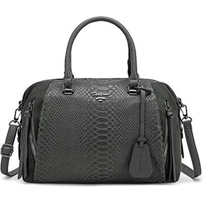 David Jones Sac à Main Bowling Femme Sac Bandoulière Polochon Porté Epaule Simili Cuir PU Serpent Suédine Cabas Fourre-Tout Plusieurs Poches Taille Moyenne Mode Tendance Elégant Ville Gris - Publicité David Jones Sac à Main Bowling Femme Sac Bandoulière Polochon Porté Epaule Simili Cuir PU Serpent Suédine Cabas Fourre-Tout Plusieurs Poches Taille Moyenne Mode Tendance Elégant Ville Gris - Publicité