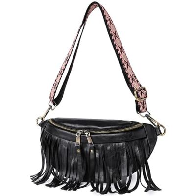 NICOLE & DORIS Petit Sac Bandoulière Femme Sac à Main Franges Sac D'épaule PU Cuir Sac Multifonction Messager Crossbody Bag Sac Banane Noir - Publicité NICOLE & DORIS Petit Sac Bandoulière Femme Sac à Main Franges Sac D'épaule PU Cuir Sac Multifonction Messager Crossbody Bag Sac Banane Noir - Publicité
