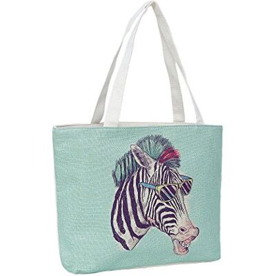 DonDon Sac de Plage 46 x 32 x 10 cm avec Funky zébra Couleur Menthe en Jute Style Vintage - Publicité DonDon Sac de Plage 46 x 32 x 10 cm avec Funky zébra Couleur Menthe en Jute Style Vintage - Publicité